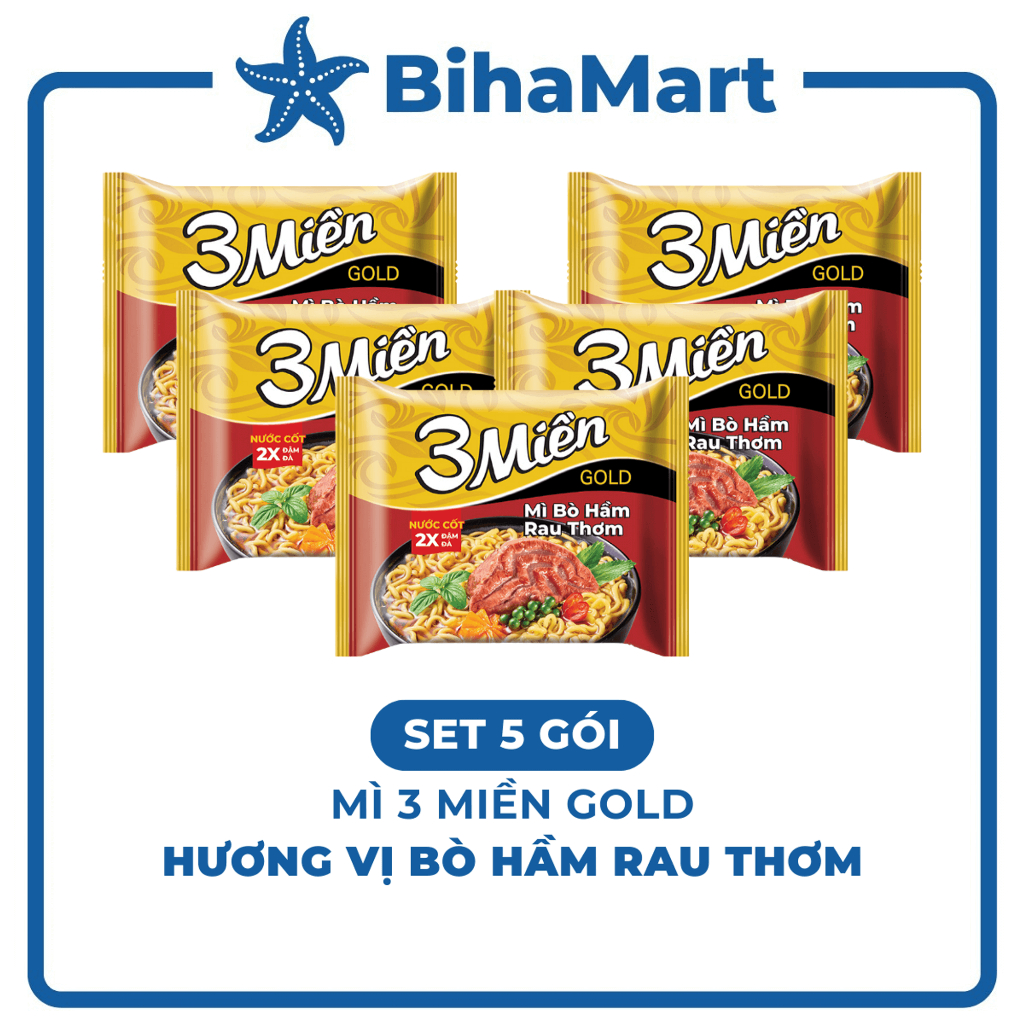 [SET 5 GÓI] - UNIBEN - Mì 3 Miền Gold hương vị Bò Hầm Rau Thơm (75g/gói) - Mì Bò Hầm Rau Thơm 3 Miền