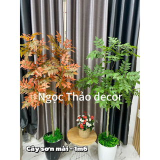 Cây sơn mài 1m6 giả, cây giả trang trí, decor, cây hoa giả