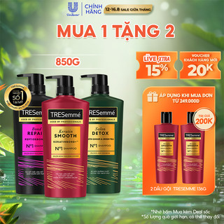 Dầu Gội TRESemmé Đẹp Chuẩn Salon Cho Tóc Vào Nếp, Chắc Khỏe, Giảm Gãy Rụng 850g