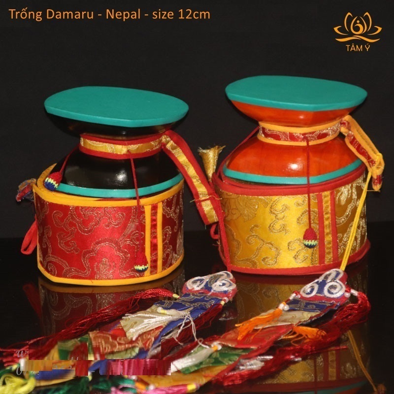 Trống Damaru Thủ Công Nepal Pháp Bảo Pháp Khí Kim Cang Thừa Mật Tông Tâm Ý