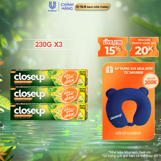 Combo 3 Kem đánh răng dạng gel sạch khuẩn Closeup Thơm Mát Tự Nhiên Dầu Quất, Thảo Dược 230g