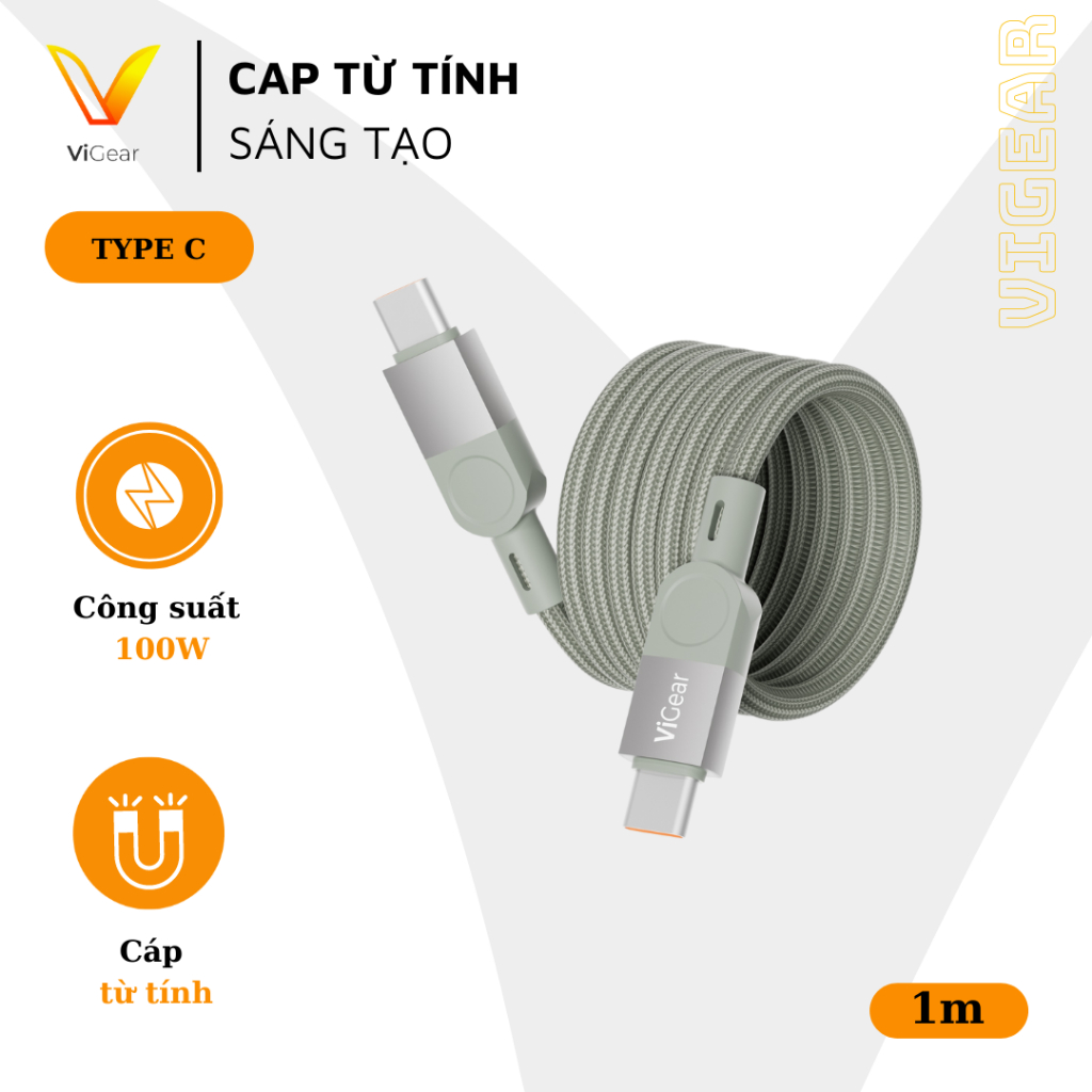 "Dây Sạc Từ Tính Độc Đáo ViGear: C to L 27W & C to C 100W cho Điện Thoại CS03"