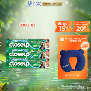 Combo 3 Kem Đánh Răng Closeup Dạng Gel Cho Hơi Thở Thơm Mát Bất Tận Bạc Hà The Mát 230G/Tuýp