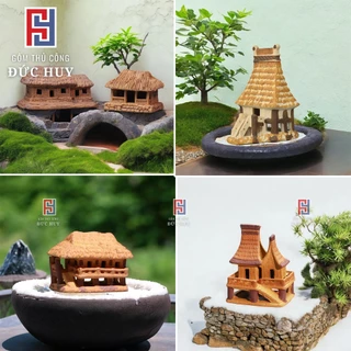 Tiểu cảnh hồ cá, bể cá cảnh, Mô hình gốm nhà rơm trang trí hòn non bộ chậu cây bonsai