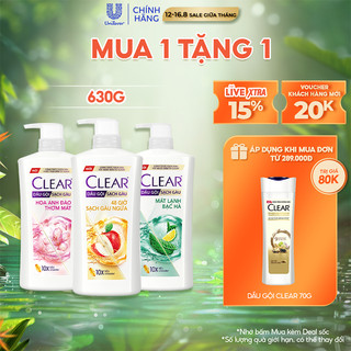 Dầu gội sạch gàu Clear đánh bay gàu & nhờn ngứa, sảng khoái cả ngày dài 630G