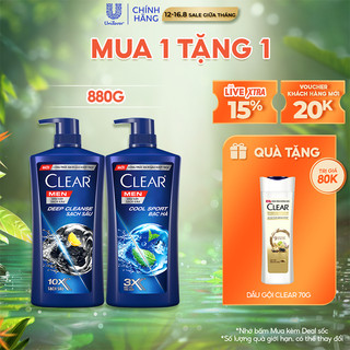 Dầu Gội Đầu Clear Men Deep Cleanse Than Hoạt Tính Đánh Bay Gàu, Ngứa Và Dưỡng Tóc Khỏi Khói Bụi 880g/900g