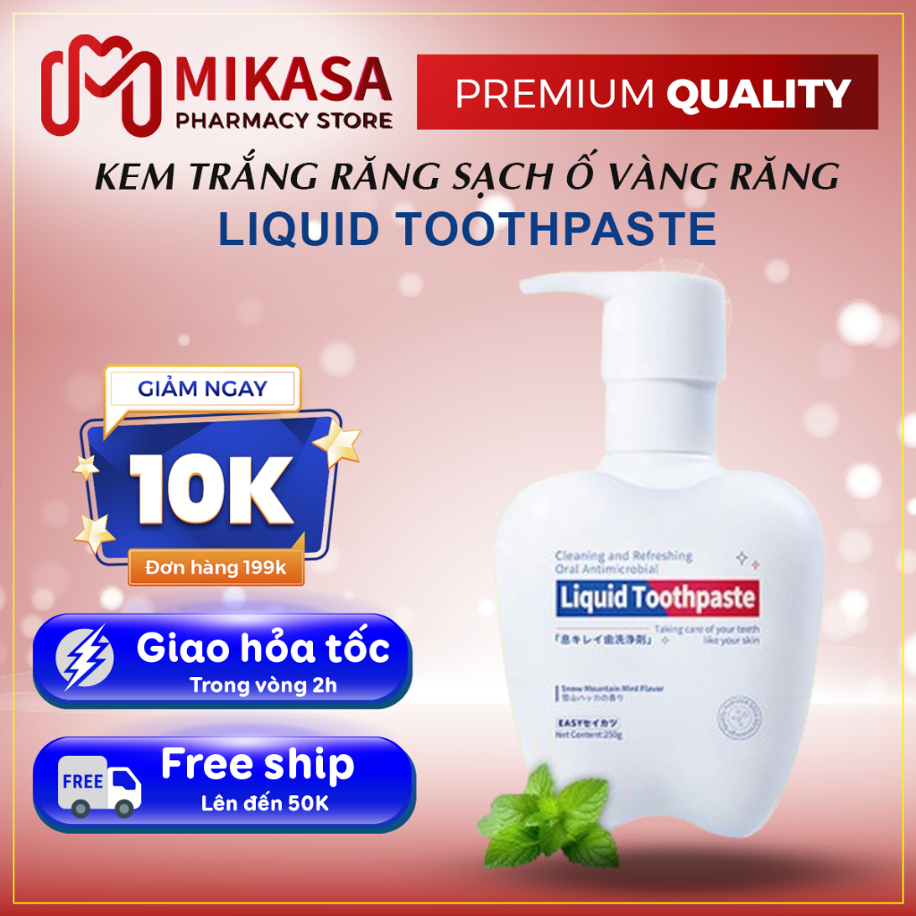 Kem Đánh Răng LIQUID TOOTHPASTE - Kem Đánh Răng Hương Bạc Hà Thơm Mát Giúp Răng Trắng Sáng, Loại Bỏ Ố Vàng, Men Răng