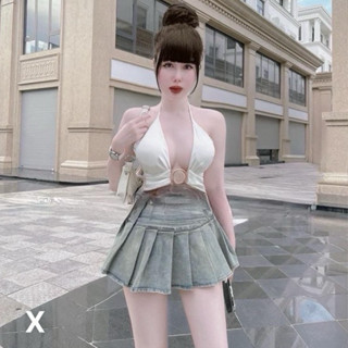 Áo yếm croptop khoen tròn hở ngực có mút cực sexy , chất thun bozip dày dặn