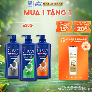 Dầu Tắm - Gội - Dưỡng Mát Lạnh 3 trong 1 cho nam Clear Men Active 630g