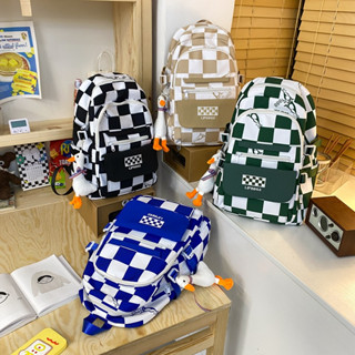 Balo đi học màu trà sữa siêu xinh cặp đi học nữ nhiều ngăn thời trang vải poly mềm kẻ Caro siu xinh công suất lớn