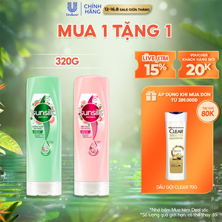 Dầu xả Sunsilk Natural 320g thành phần 100% thiên nhiên cho mái tóc tỏa hương sống động 48h và giảm gãy rụng gấp 2,5 lần