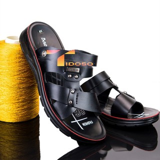 Dép sandal nam cao cấp - da mềm mại - đế cao su đúc tăng cao 3,8cm [TH02 ĐEN]