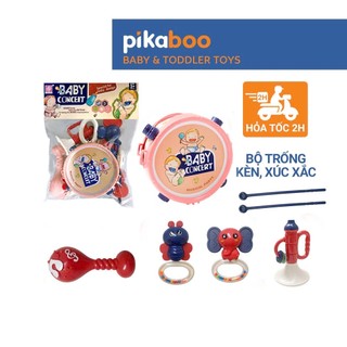 Đồ chơi trung thu bộ trống kèn Pikaboo có mẫu kèm xúc xắc, kèn, chất liệu nhựa bền an toàn cho bé