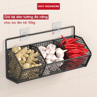 Kệ Đựng Gia Vị Hành Tỏi Dán Tường, Giá Đựng Đồ Nhà Bếp Có Ngăn Gắn Tường Chịu Tải 10Kg