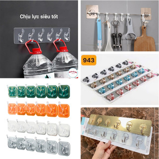 [5❤️][FREESHIP] MIẾNG DÁN TƯỜNG THANH 6 MÓC TRONG SUỐT, INOX, NHIỀU MÀU, VỈ BỌC 943 [HCM]