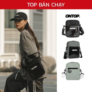 Túi đeo chéo canvas màu đen ONTOP nam nữ nhiều ngăn trong suốt basic Worldwide | O-B023