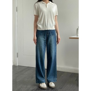 GERME Quần jean nữ túi trước ống suông, Quần ống rộng nữ basic chất vải denim mềm chống bai phong cách retro Q6240625