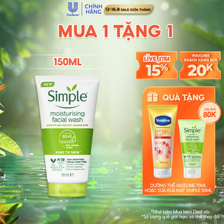 SỮA RỬA MẶT SIMPLE GIÚP DƯỠNG ẨM CHO DA TRÔNG KHỎE VÀ MỊN MÀNG 150ML [CHÍNH HÃNG ĐỘC QUYỀN]