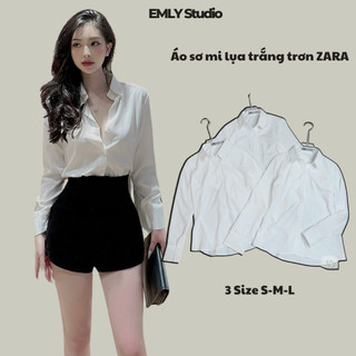Áo sơ mi lụa trắng trơn dài tay, áo sơ mi trắng trơn zara dài tay emly