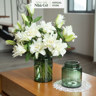 Bình hoa thủy tinh Basic trong suốt Nhà Gờ bình cắm hoa trang trí decor phòng khách BTT23 M18 xanh