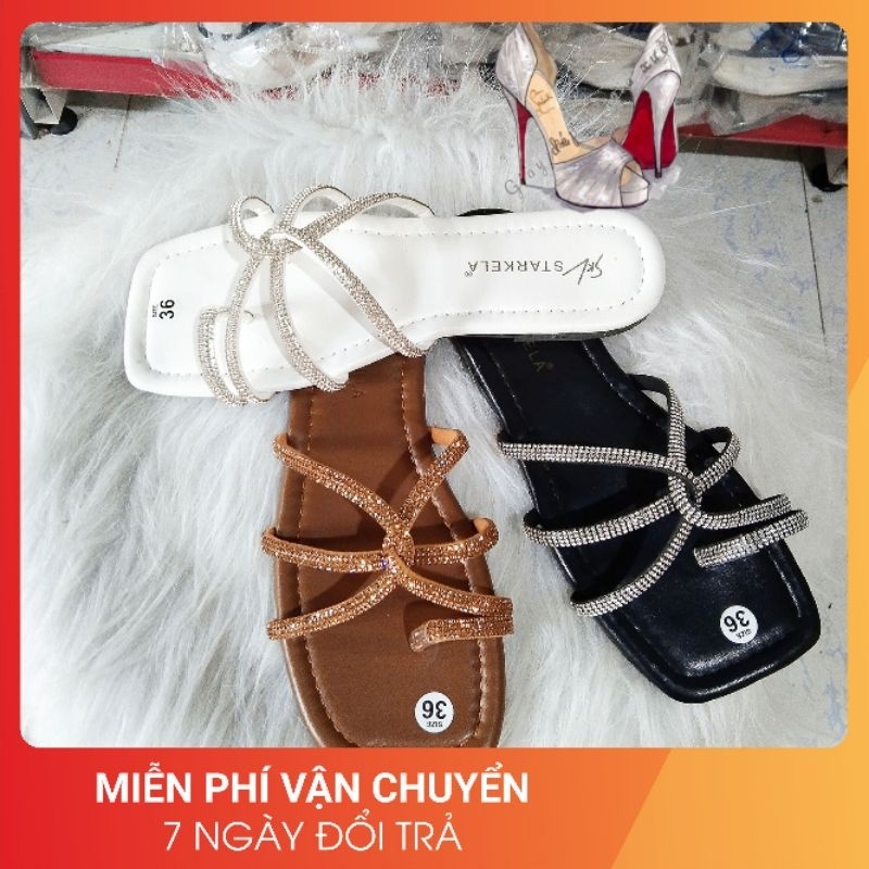 Dép lê nữ 075 quai kẹp xoàn chéo thời trang xinh xắn xịn sò mũi vuông mẫu mới mã G