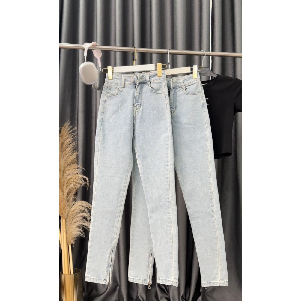 Quần Jeans Nữ, Quần Bò Nữ Ống Đứng Cạp Cao Có Khoá Chân Trẻ Trung Full Ảnh Thật KT71