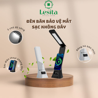  Đèn Bàn Thông Minh Lesita Bảo Vệ Mắt Tích Hợp Sạc Điện Thoại Không Dây Đồng Hồ Báo Thức 