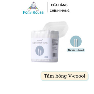 Tăm Bông Trẻ Em Vcool - Tăm Bông Thân Giấy 2 Đầu An Toàn Vệ Sinh Cho Bé Hộp 200 Chiếc