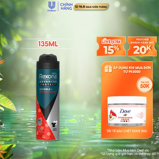 Xịt/lăn khử mùi Rexona 72H kháng khuẩn thể thao dành cho nam 135/45ml