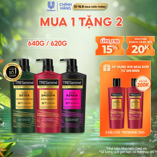 Dầu Gội/ Dầu Xả TRESemmé Đẹp Chuẩn Salon Cho Tóc Vào Nếp, Chắc Khỏe, Giảm Gãy Rụng 640g/ 620g