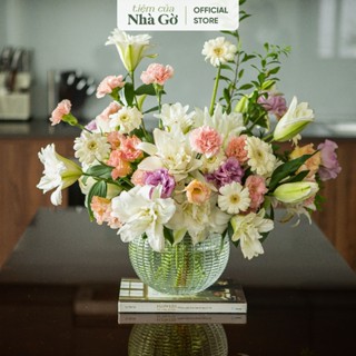 Bình hoa thủy tinh dáng cầu tròn Tiệm của Nhà Gờ bình bông lọ hoa thủy tinh độc đáo decor BTT24M11