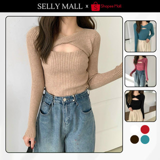 Áo len nữ mỏng dài tay gân tăm xoắn ngực phong cách hàn quốc siêu xinh SELYY A414