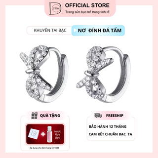 Khuyên tai bạc 925 nơ đính đá xinh xắn dạng khuyên bấm Dế Bạc - K5825