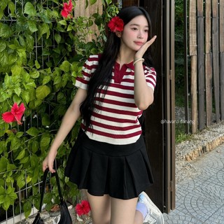 Áo len montoghi cổ polo kẻ sọc havana ath340
