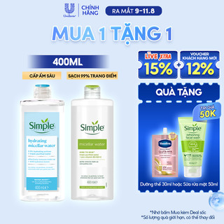 Nước Tẩy Trang sạch sâu và cấp ẩm cho da Simple Micellar Water 400ml