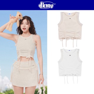 Áo ba lỗ nữ DKMV màu trắng, kem thiết kế tay phối lưới có dây rút thắt nơ siêu đáng yêu Chumie Croptop | K-T11