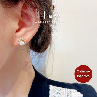 Bông tai nữ tròn ngọc trai nhân tạo  Her Acessories  khuyên tai đính đá phụ kiện trang sức Hàn Quốc H160