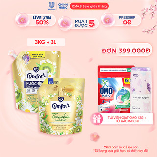 Combo Nước giặt Comfort dưỡng vải đa năng + Nước xả vải Comfort thiên nhiên thanh khiết Túi 3kg + 3L