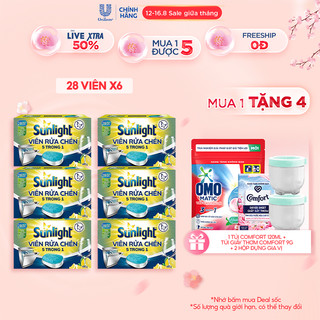 Combo 6 Hộp Viên Rửa Chén Bát Sunlight 5 in 1 Dành Cho Máy Rửa Chén (28 Viên/Hộp)