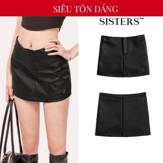 Chân váy da nữ lưng thấp sisters màu đen willi sis-club | ss-v44