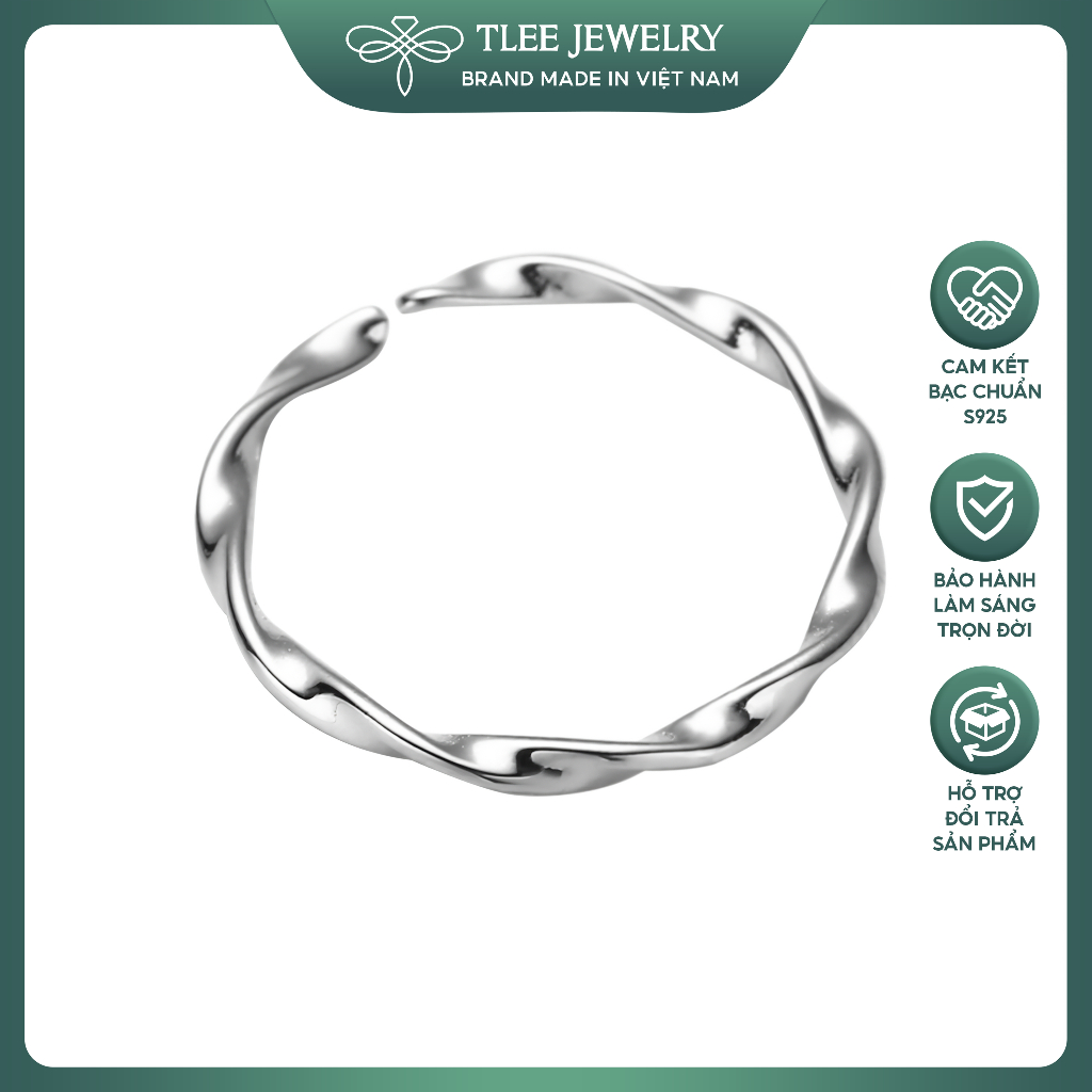 Nhẫn bạc nữ TLEE sóng trơn xoắn basic freesize TLEE JEWELRY