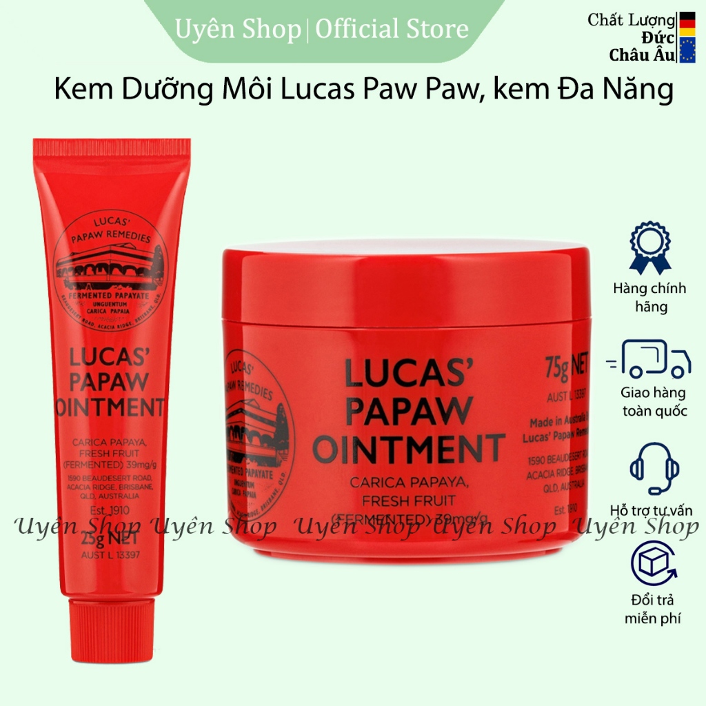Kem dưỡng môi Lucas Paw Paw fullsize, đa năng, ngăn ngừa nẻ môi, làm dịu da, chính hãng.