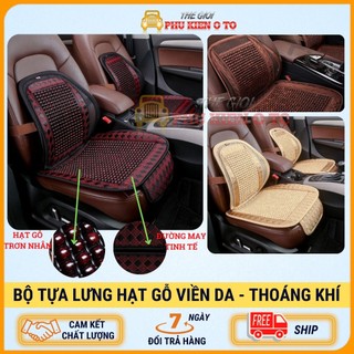 Bộ Tựa Lưng Kèm Lót Ghế Hạt Gỗ Phối Viền Da Cao Cấp