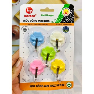 Móc bông mai inox HPG92 - Set 5 móc dính tường bằng nhựa cao cấp HOFACO