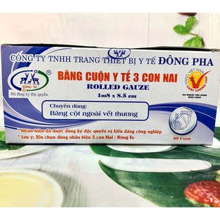 Gạc cuộn y tế 3 Con Nai Đông pha 50 cuộn/ hộp, Băng cuộn y tế Đông Pha 1m8 x 85cm/cuộn
