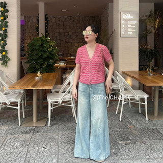 Áo len hồng tay ngắn