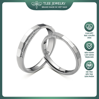 Nhẫn đôi bạc nam nữ Tlee, nhẫn mặt phay chéo freesize TLEE JEWELRY