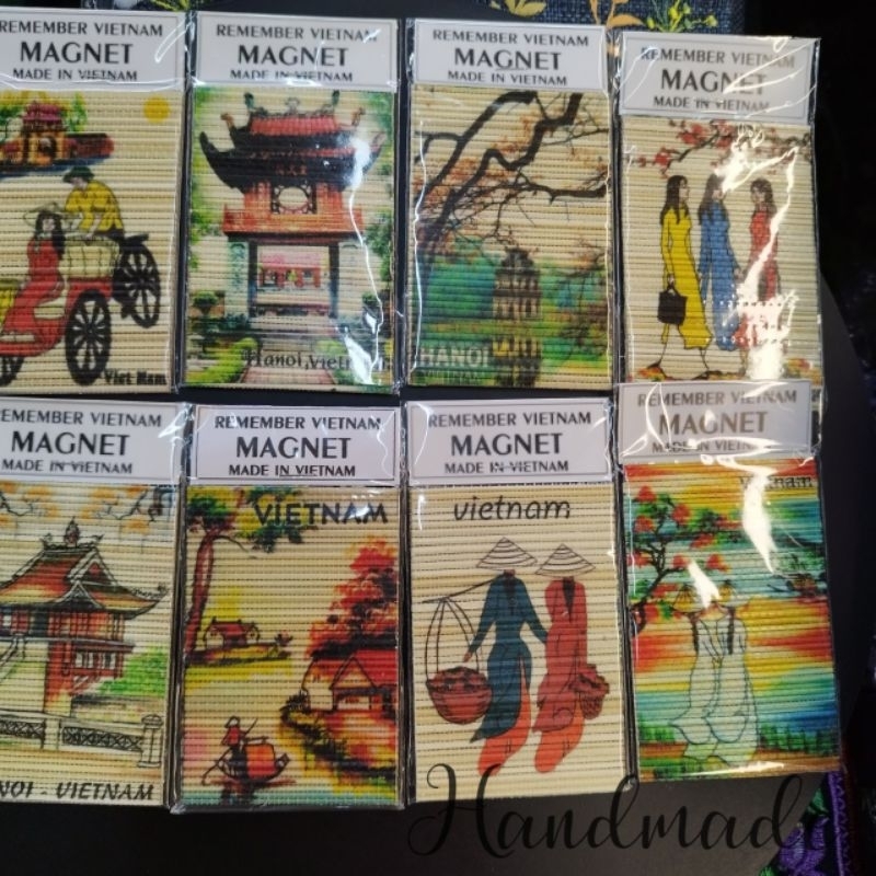 Nam châm hít tủ lạnh bằng mành tre vẽ tay phong cảnh Việt Nam , magnet