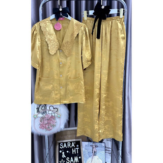 Đồ bộ pijama - bộ lụa mặc nhà gấm phối latin thêu siêu sang