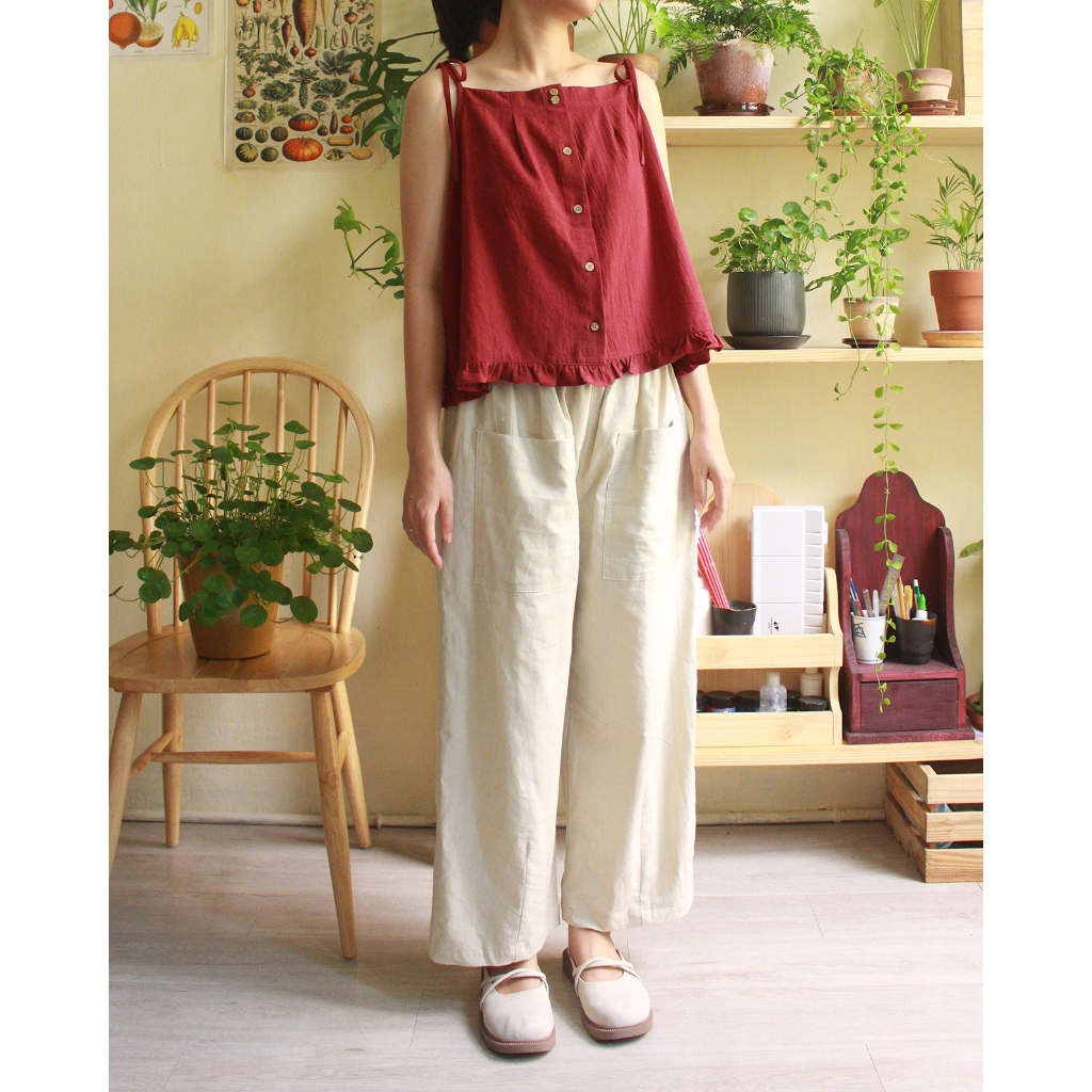 Quần Mộc - Quần dài nữ ống suôn lưng chun có hai túi to phía trước chất liệu thô cotton - Lerther